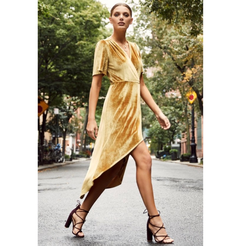 Lulu’s Mustard Velvet Hi Low Dress